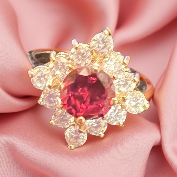 B019 Ruby Inspired Flower Cocktail Ring - Picture 1 of 1